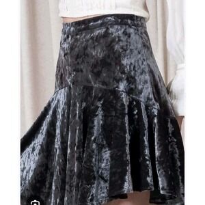 DKNY Crushed Velvet Skirt Sz S Knee Length Elastic Waist Black